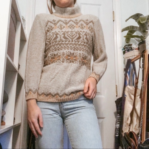 𝅺VINTAGE Wool Printed Grandpa Turtleneck Sweater S - Picture 2 of 7